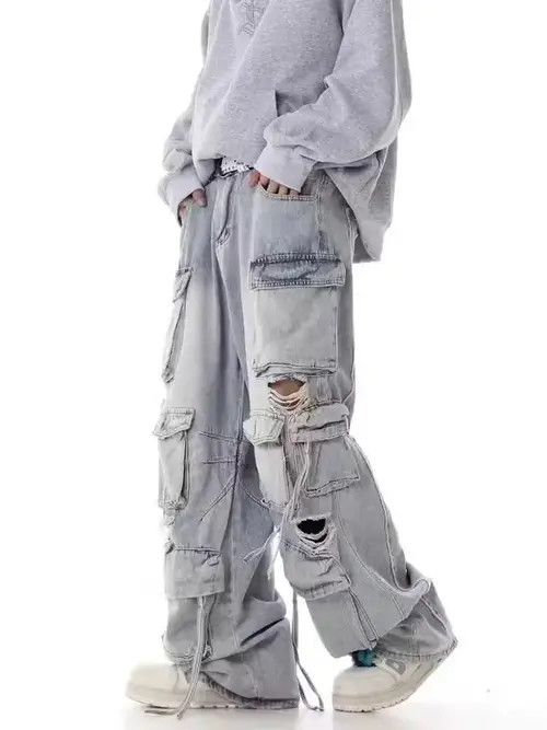 Jean Street hip hop grunge ripped wide leg jeans Size US 32 / EU 48 - 1 Thumbnail