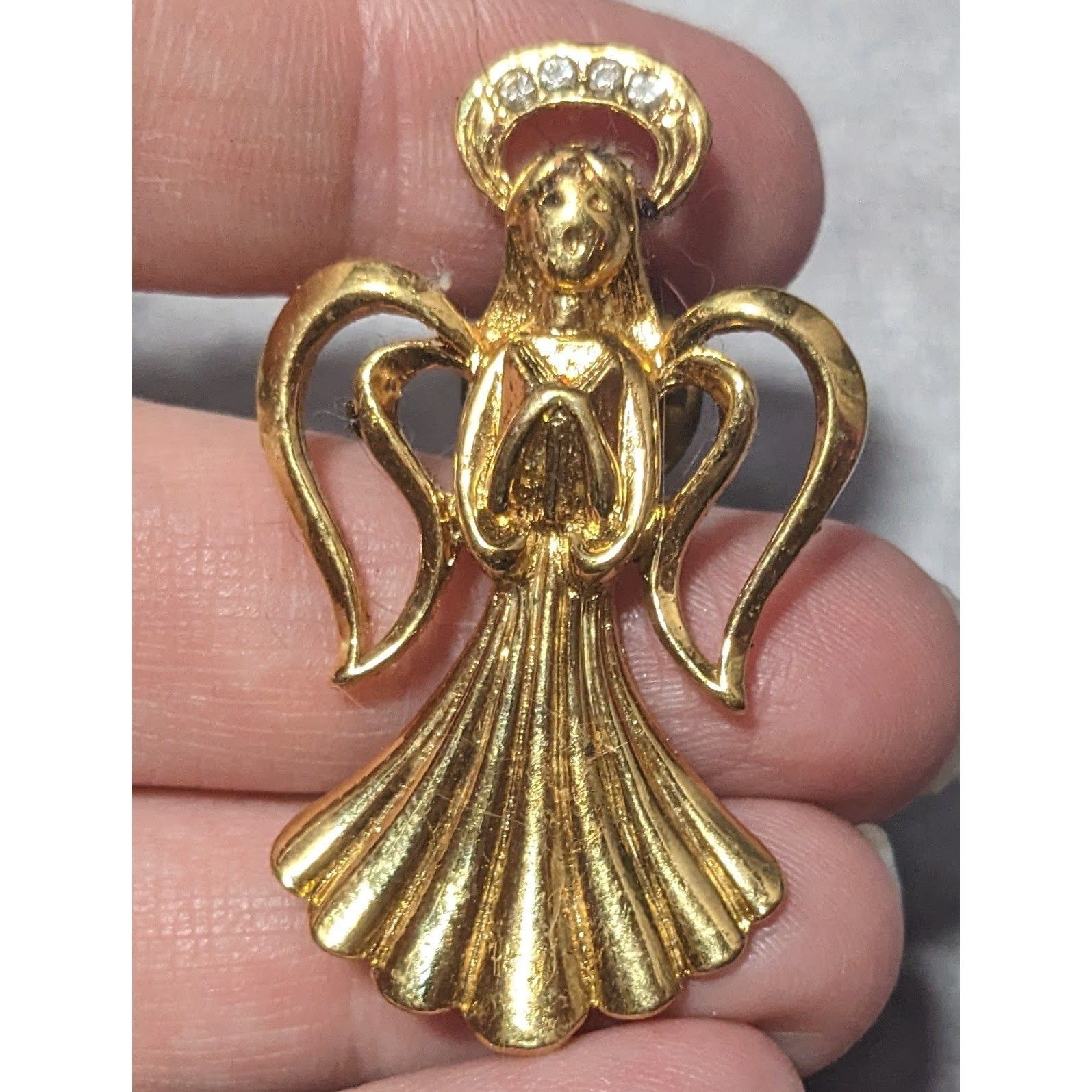 Other Vintage Guardian Angel Gold Tone Rhinestone Halo Lapel Pin Size ONE SIZE - 6 Thumbnail