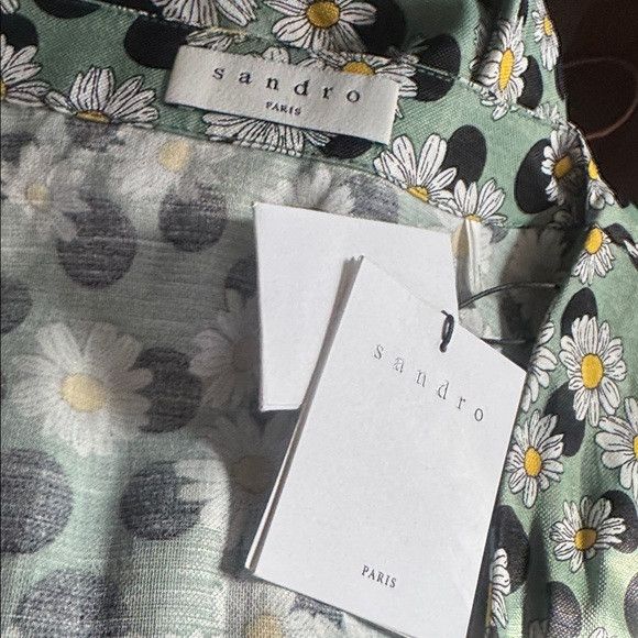Sandro Dress Polka dot Floral Ruched Pleated back Partially ela Size M / US 6-8 / IT 42-44 - 13 Thumbnail
