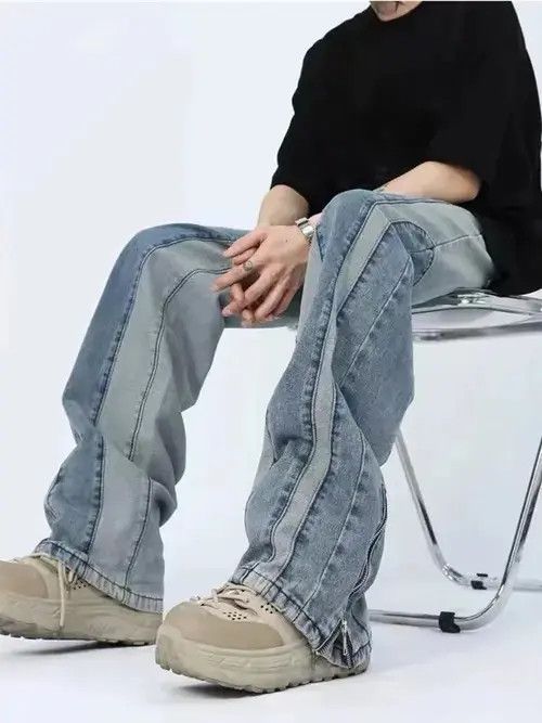 Japanese Brand × Jean Y2K Washed Blue Baggy Stacked Ankle Zipper Jeans Size US 31 - 4 Thumbnail