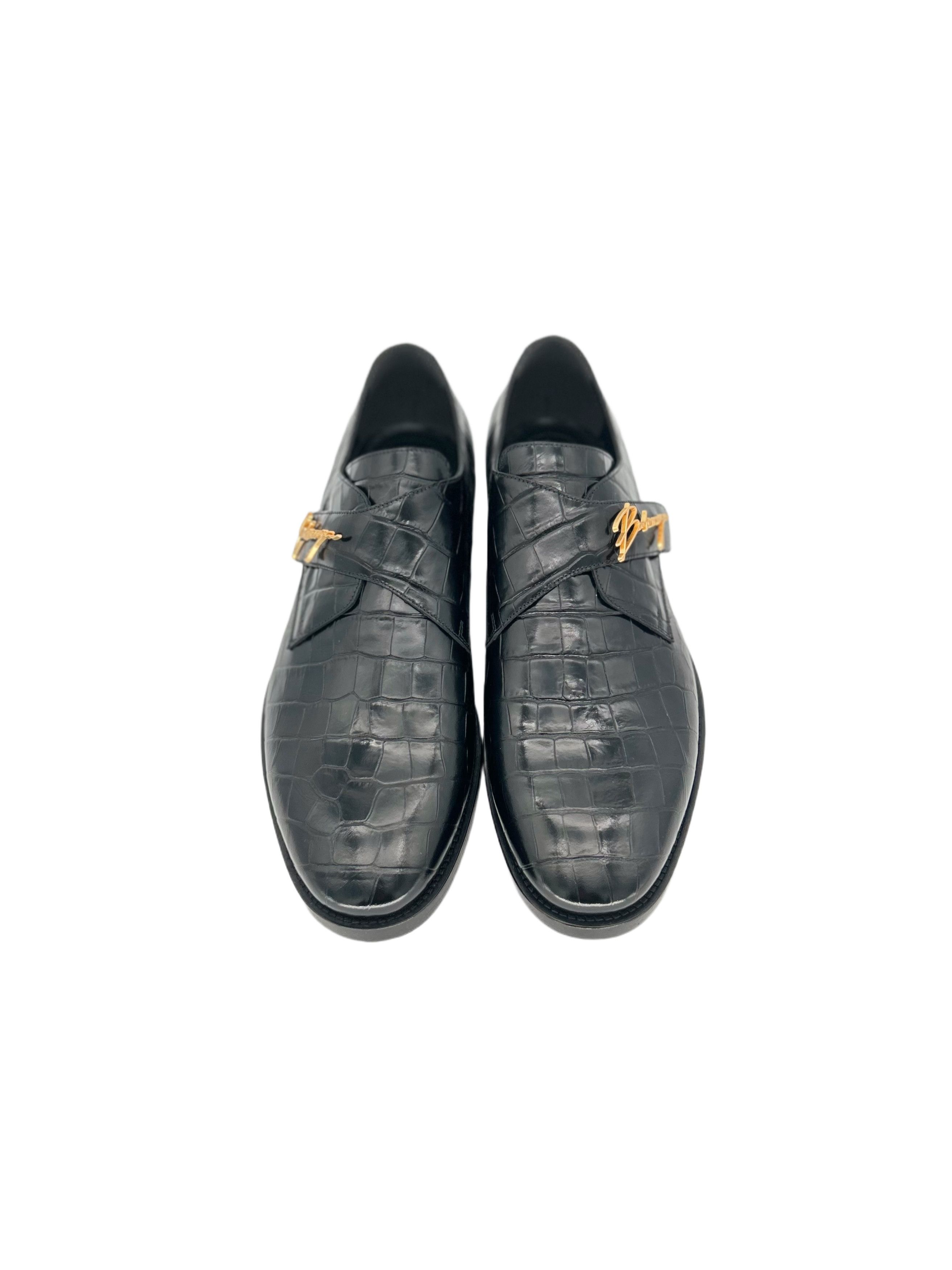 Balenciaga Black City Evening Croc Embossed Shoes Size US 7 / EU 40 - 4 Thumbnail