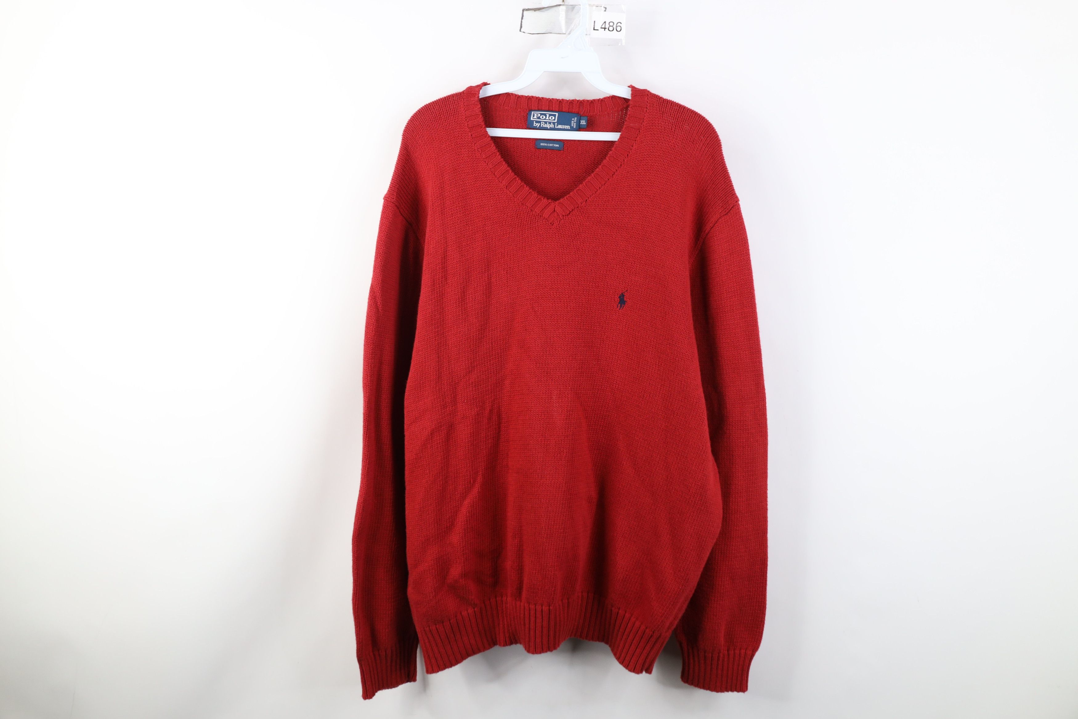Ralph Lauren Vintage 90s Ralph Lauren Cotton Knit V-Neck Sweater Red Size US XXL / EU 58 / 5 - 1 Thumbnail