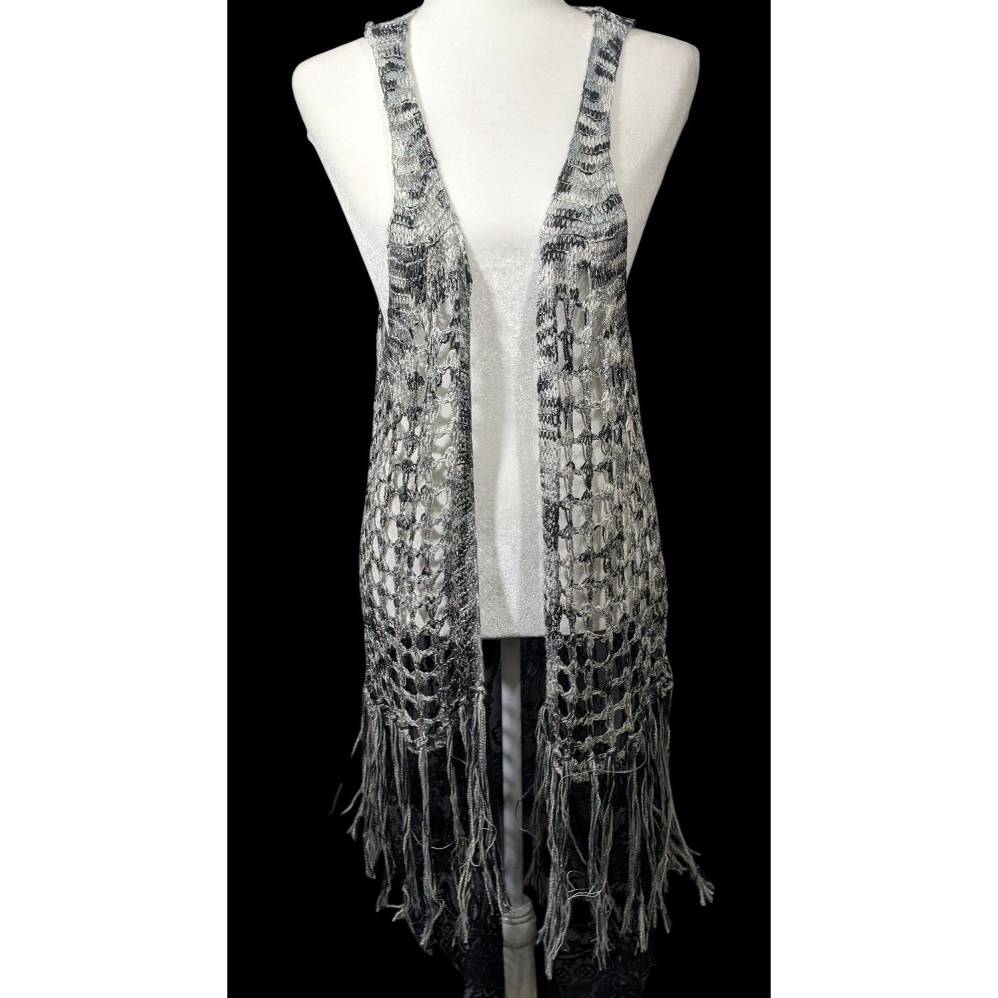 Other And'Or Knit Crochet Fringe Vest With Lace Details Size S/M Size S / US 4 / IT 40 - 1 Thumbnail