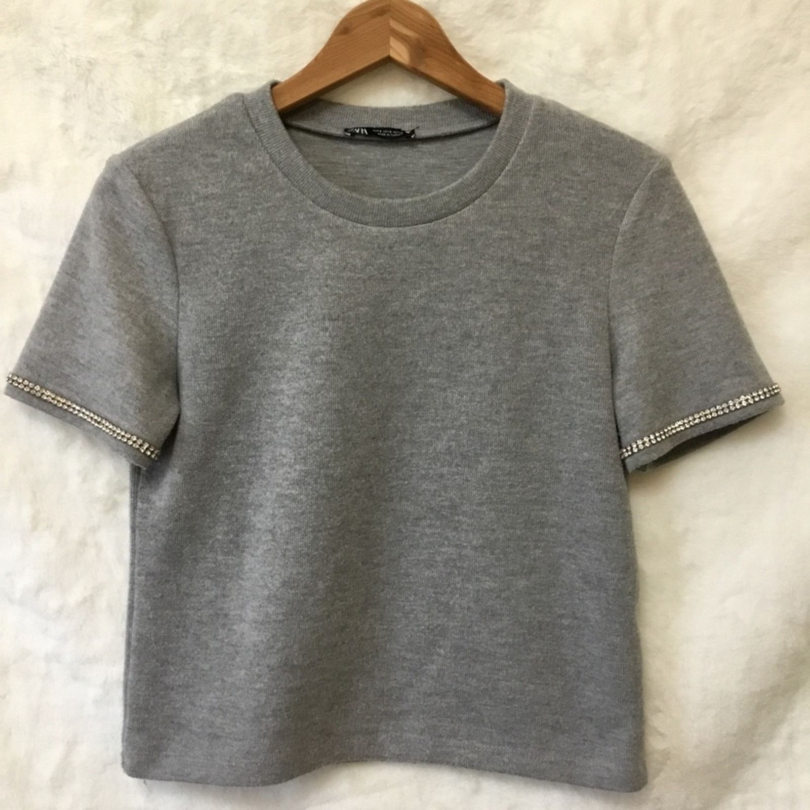 Zara Zara Gray Knit Short Sleeve Top Size S / US 4 / IT 40 - 1 Thumbnail