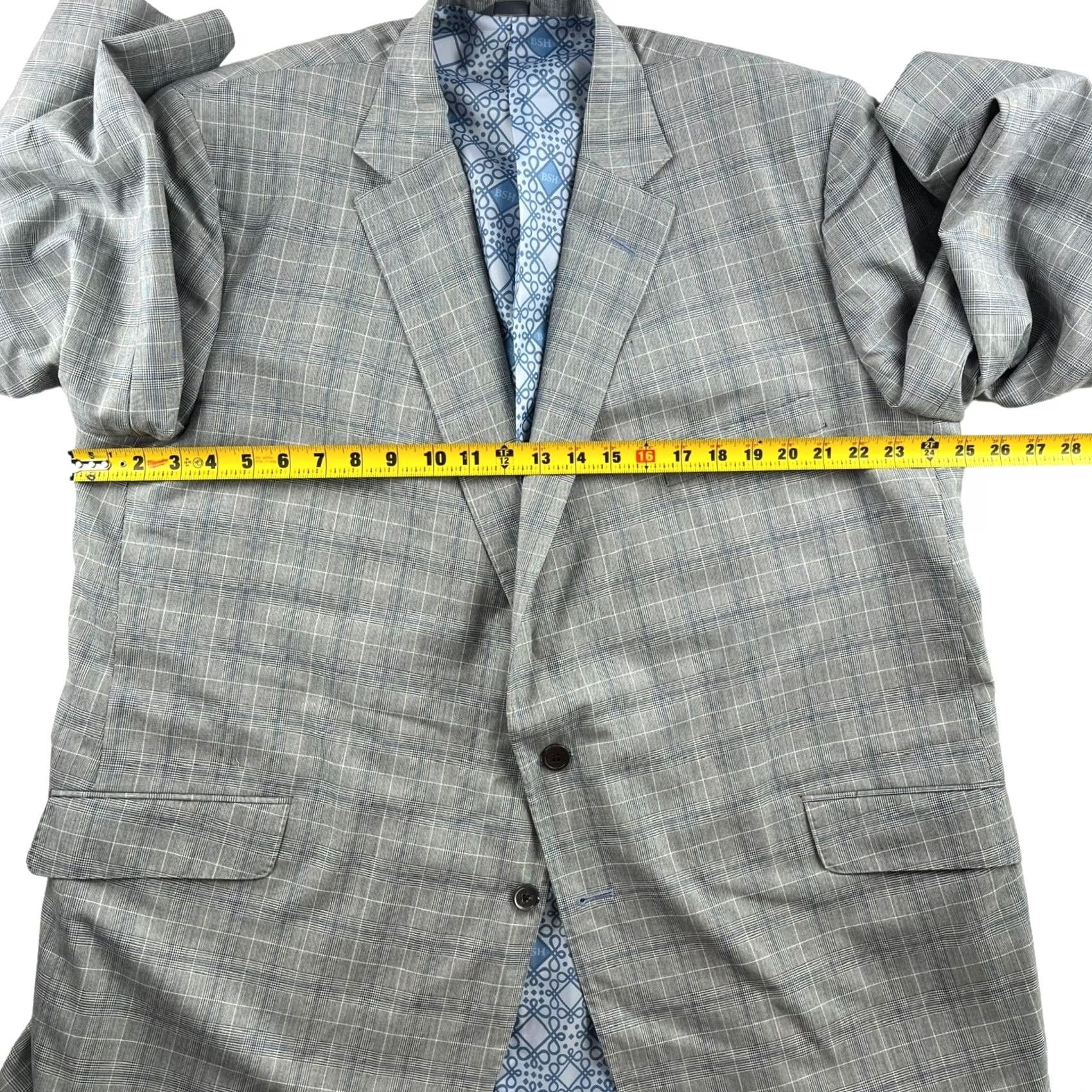 Vintage NEW Tom James x Holland & Sherry Gray Windowpane Plaid Suit 50 S 50x26 Wool Merino Wool Notch Lapel 2 Piece Men Suit Mens Regular Vintage No N/A Size 50R - 6 Thumbnail