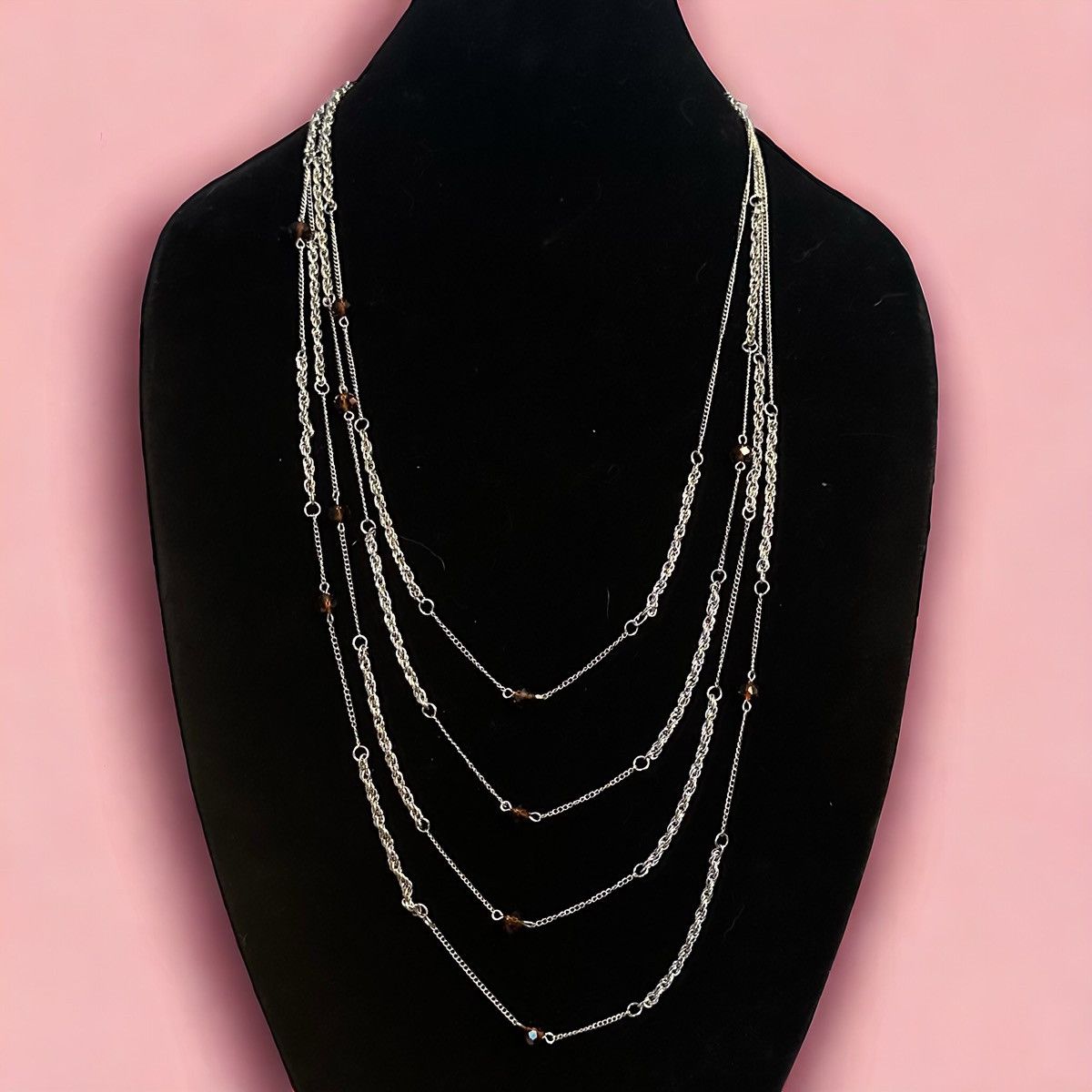 Other Multi strand layered silver & stationed amber beads necklace Size ONE SIZE - 1 Thumbnail