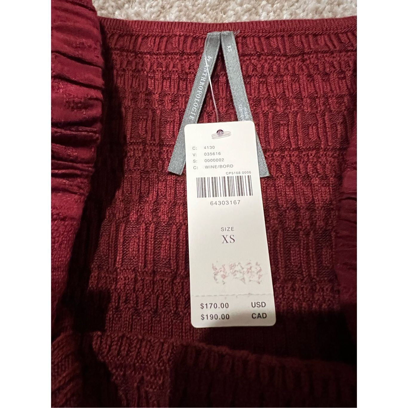 Anthropologie NWT burgundy dress size XS