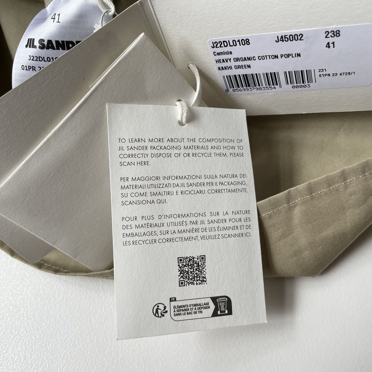Jil Sander Sage Green Cotton Utility Shirt Size US L / EU 52-54 / 3 - 11 Thumbnail