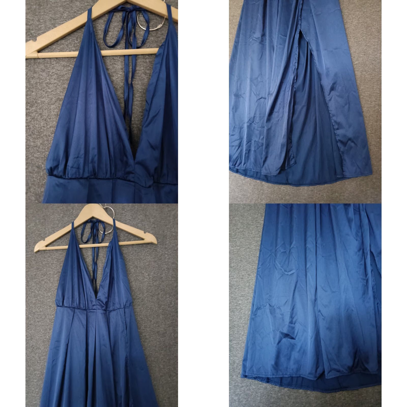 Vintage Yim Eili Halter Maxi Dress Navy Blue Polyester Size M Sleeveless Adult Regular Wedding Bridesmaid Size ONE SIZE - 8 Thumbnail