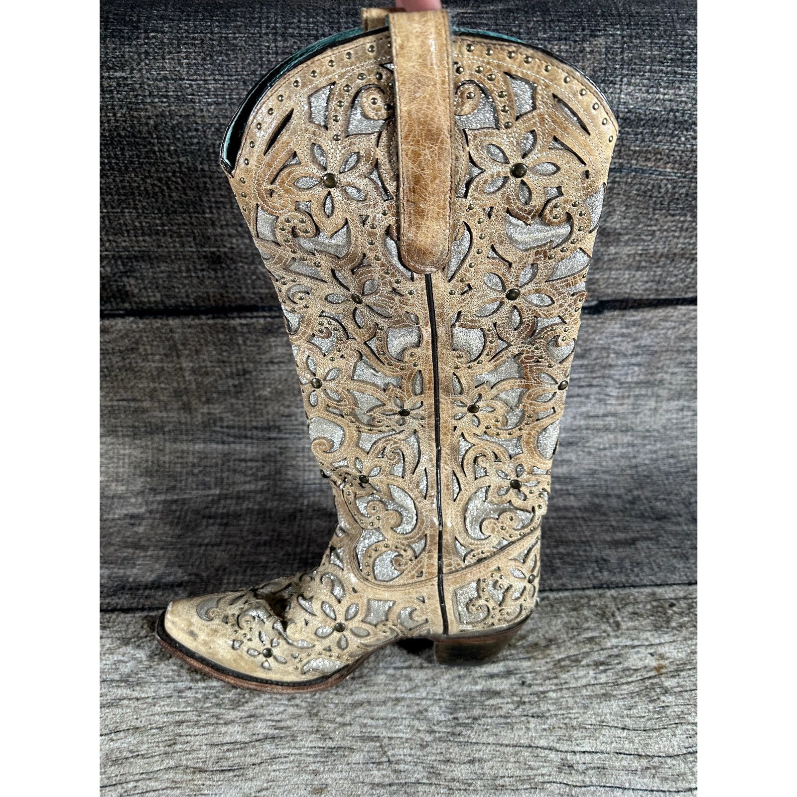 Corral Corral Ladies Sand Brown Glitter Inlay Studs Knee Boots 9.5 Size US 9.5 / IT 39.5 - 4 Thumbnail