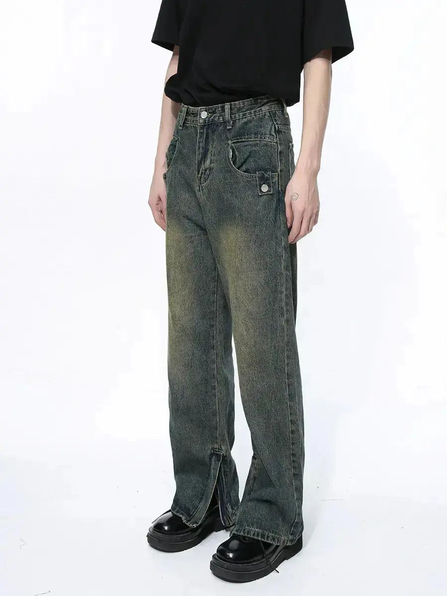 Japanese Brand Retro loose straight zipper jeans Size US 32 / EU 48 - 2 Thumbnail