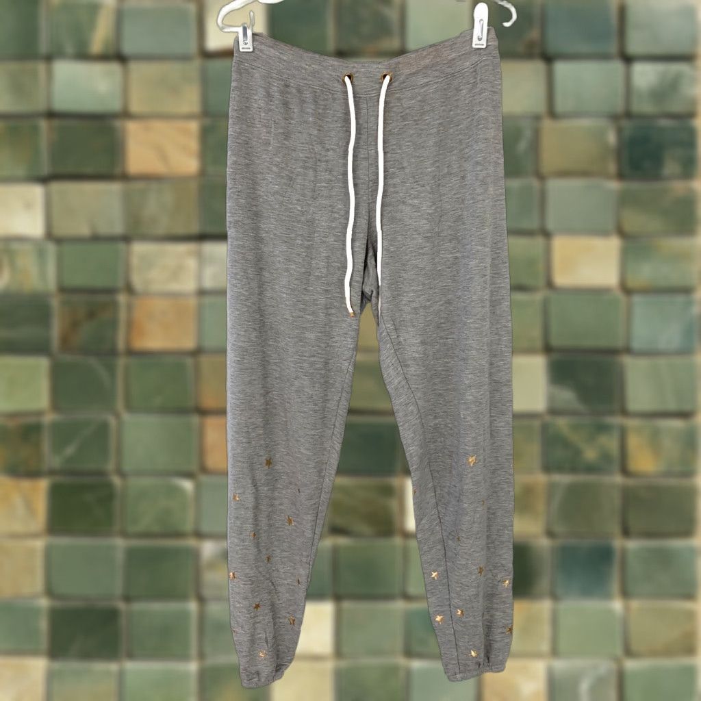 Vintage Peace Love World Gray Gold Metallic Stars Drawstring Lounge Pants Sleepwear XS Size 26" / US 2 / IT 38 - 1 Thumbnail