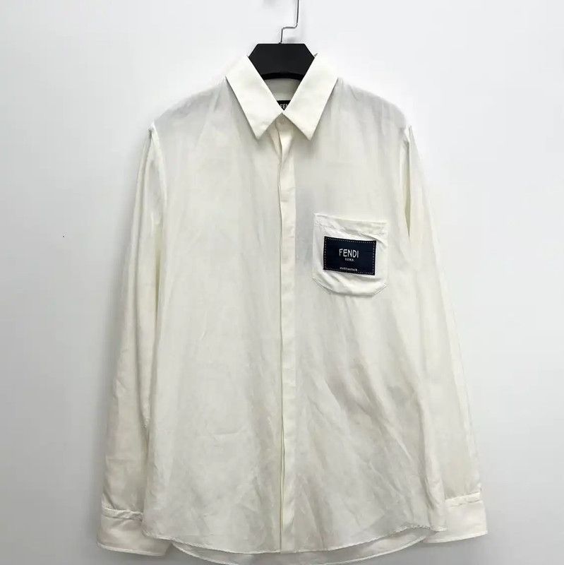 Fendi Fendi White Cotton Embroidered Long Shirt 0089 Size S / US 4 / IT 40 - 1 Thumbnail