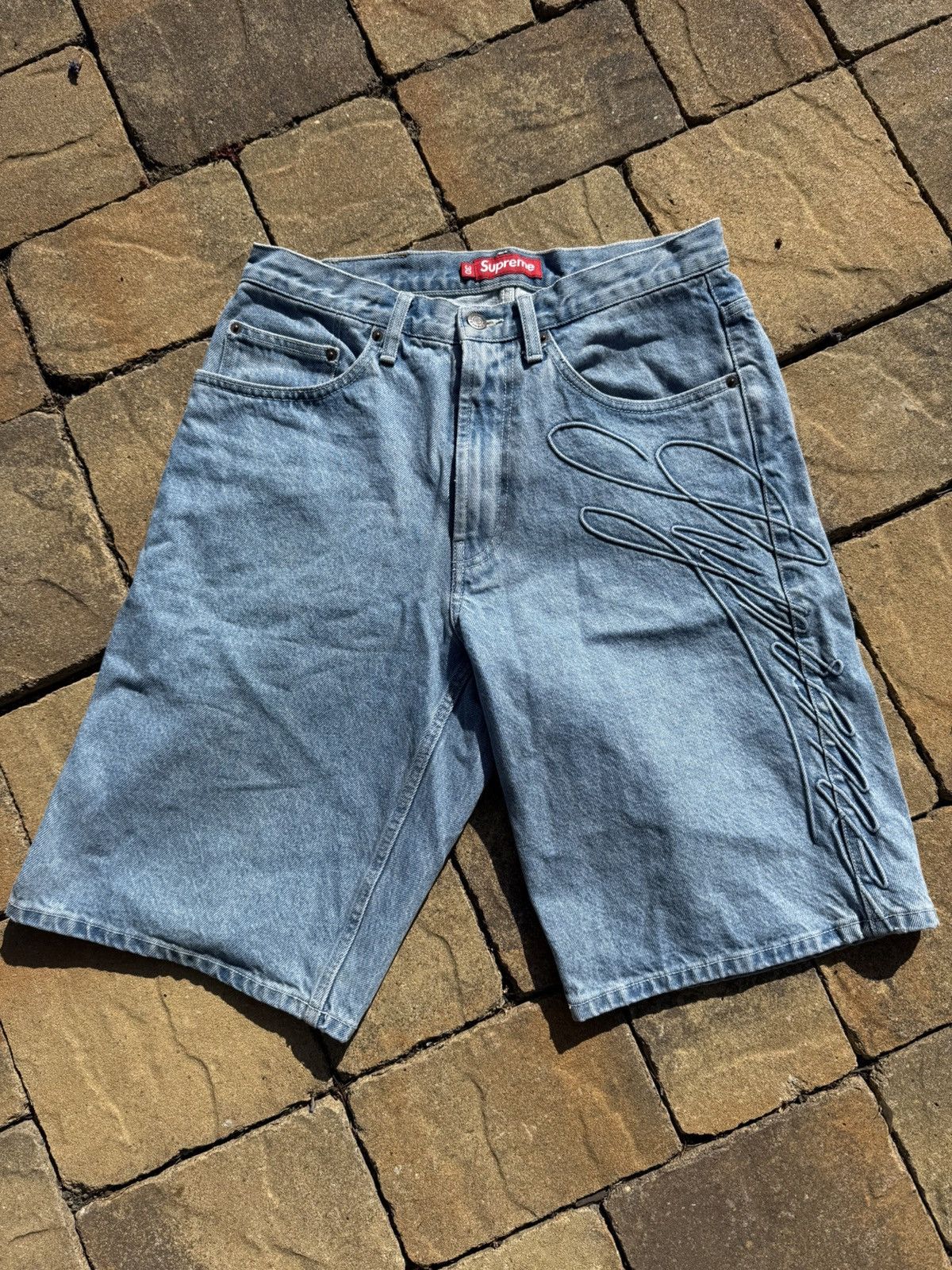 Supreme Supreme Script Baggy Denim Short | Grailed