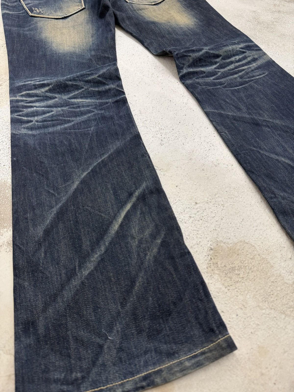 Japanese Brand Lolita Dark Mudwash Whisker Embroidery Flare Denim Pants Size US 27 - 16 Thumbnail