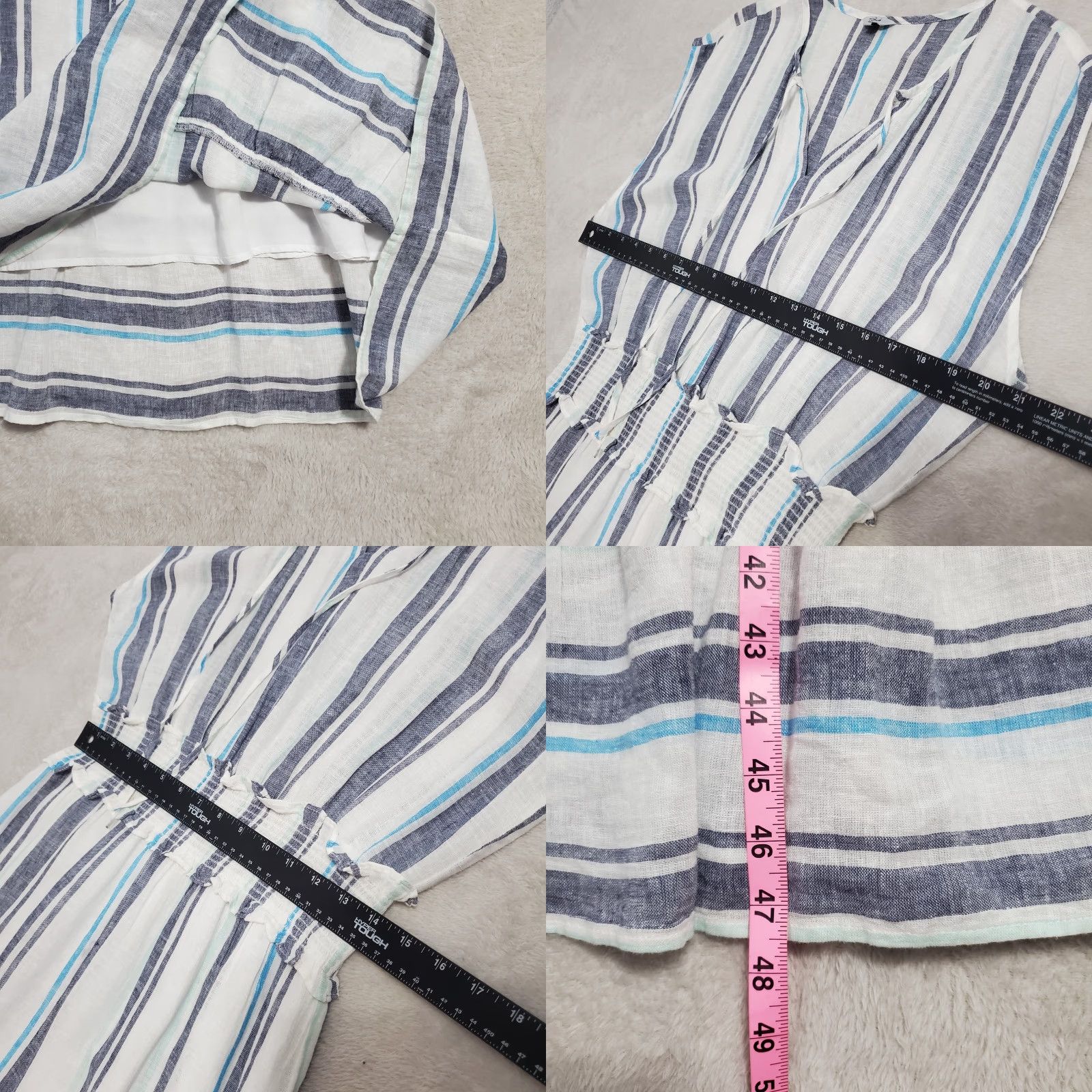 Rails Rails Dress Women L Midi Aegean Blue White Stripe Sleeveless Linen Blend V-Neck Smocked Waist Lined Casual Sundress 55% Linen 45% Rayon Size L / US 10 / IT 46 - 8 Thumbnail