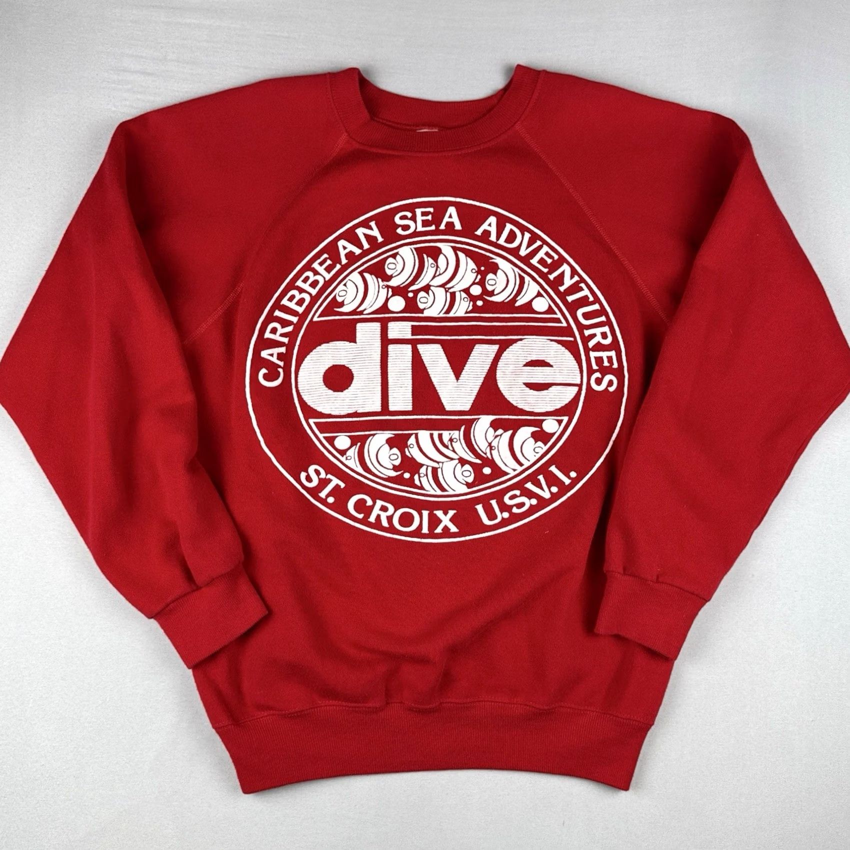 Hanes VINTAGE 90s St Croix USVI Caribbean Dive Sweatshirt Hanes M Red Crew Neck Cotton Blend USA Made Mens Size US M / EU 48-50 / 2 - 2 Thumbnail