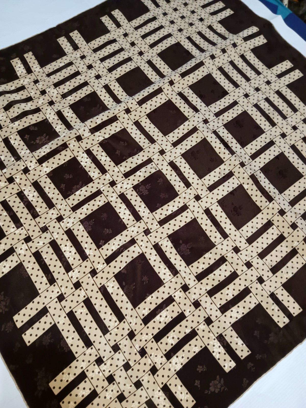 Lanvin LANVIN Paris France Geometric Brown Beige Silk Scarf Size ONE SIZE - 3 Thumbnail