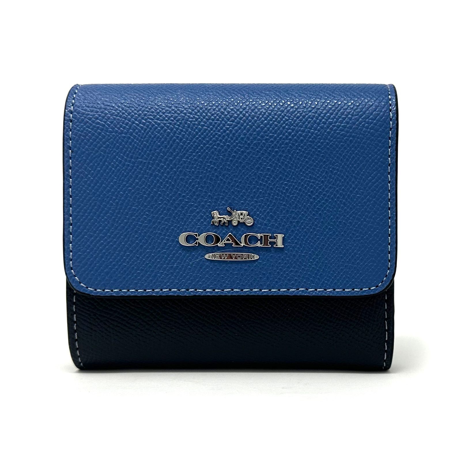 Coach Small Trifold Wallet Powder Sky Blue Leather Cf446, Women's