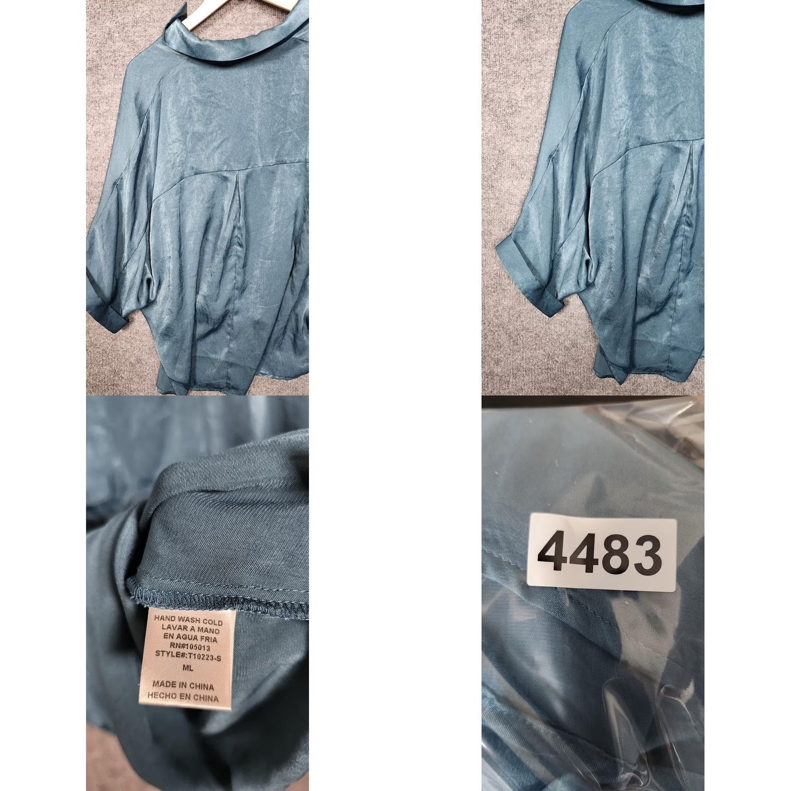 Vintage Andree By Unit Shirt Womens Medium Large Blue Satin High Low Dolman Sleeve Size M / US 6-8 / IT 42-44 - 9 Thumbnail