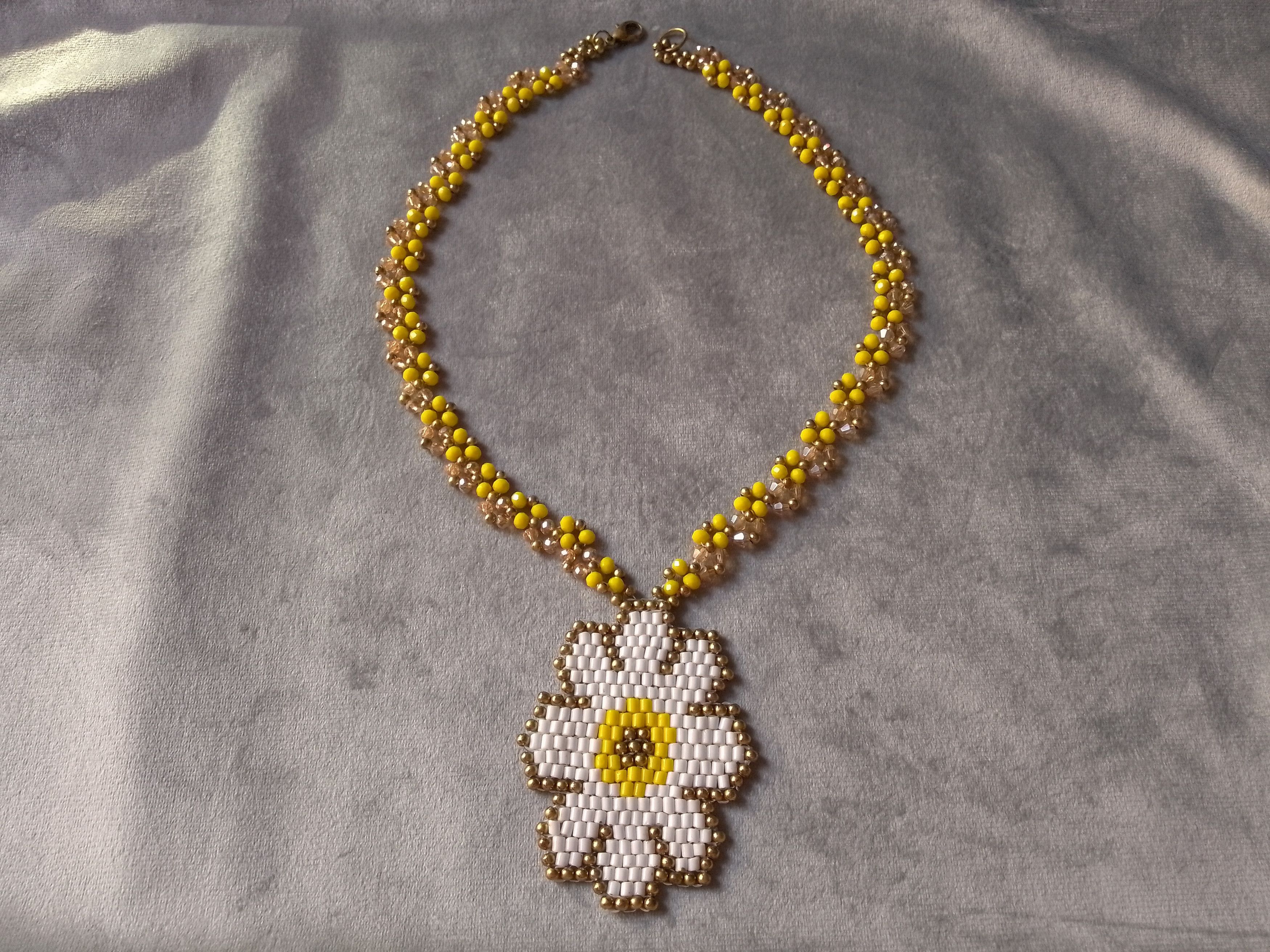 Handmade Necklace in Crystal Yellow Beaded Flower Pendant Elegant Size ONE SIZE - 1 Thumbnail