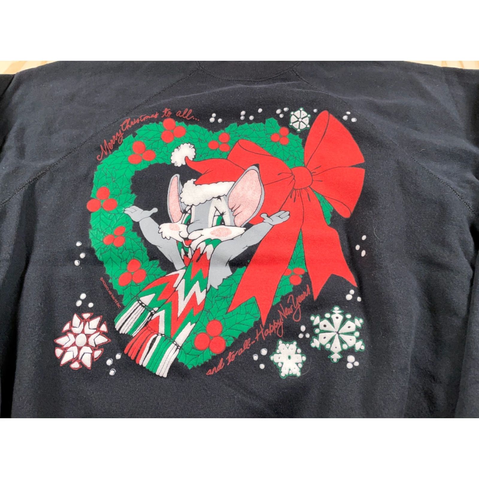 Tultex VINTAGE Tultex Sweatshirt Adult XL Black Crewneck 90s Christmas Holiday USA Made Raglan Graphic Print Size XL / US 12-14 / IT 48-50 - 4 Thumbnail