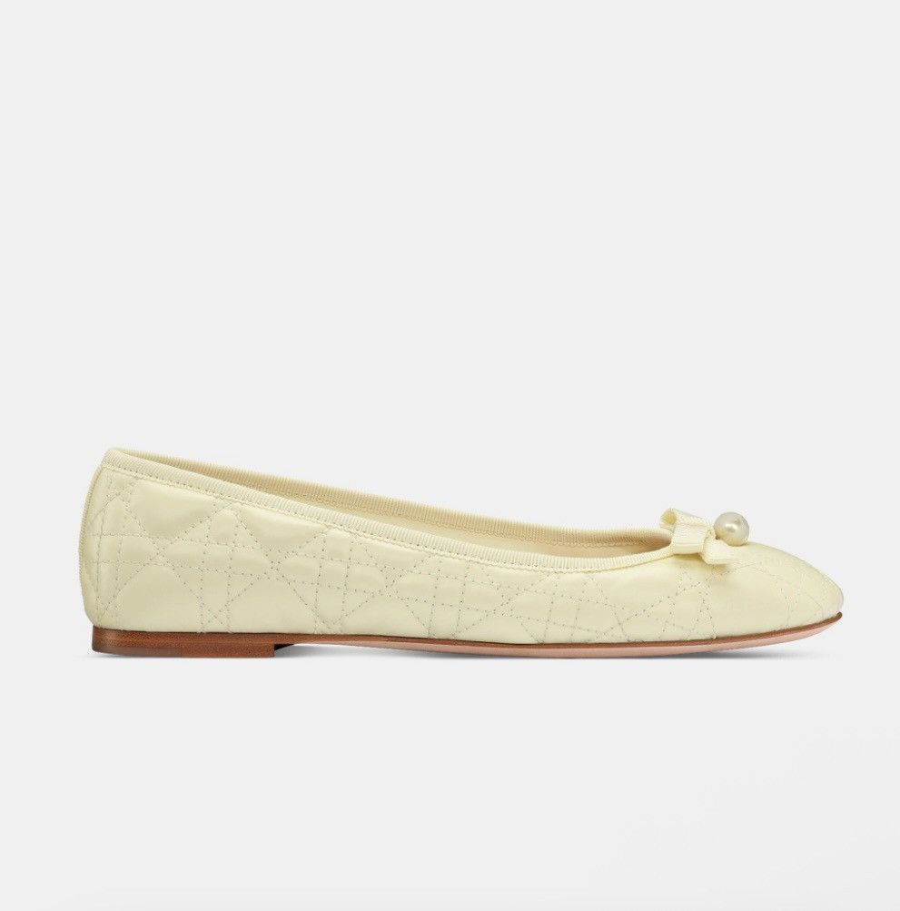 Dior DIOR BALLET FLAT Pastel Yellow Quilted Cannage Calfskin Size US 8.5 / IT 38.5 - 2 Thumbnail