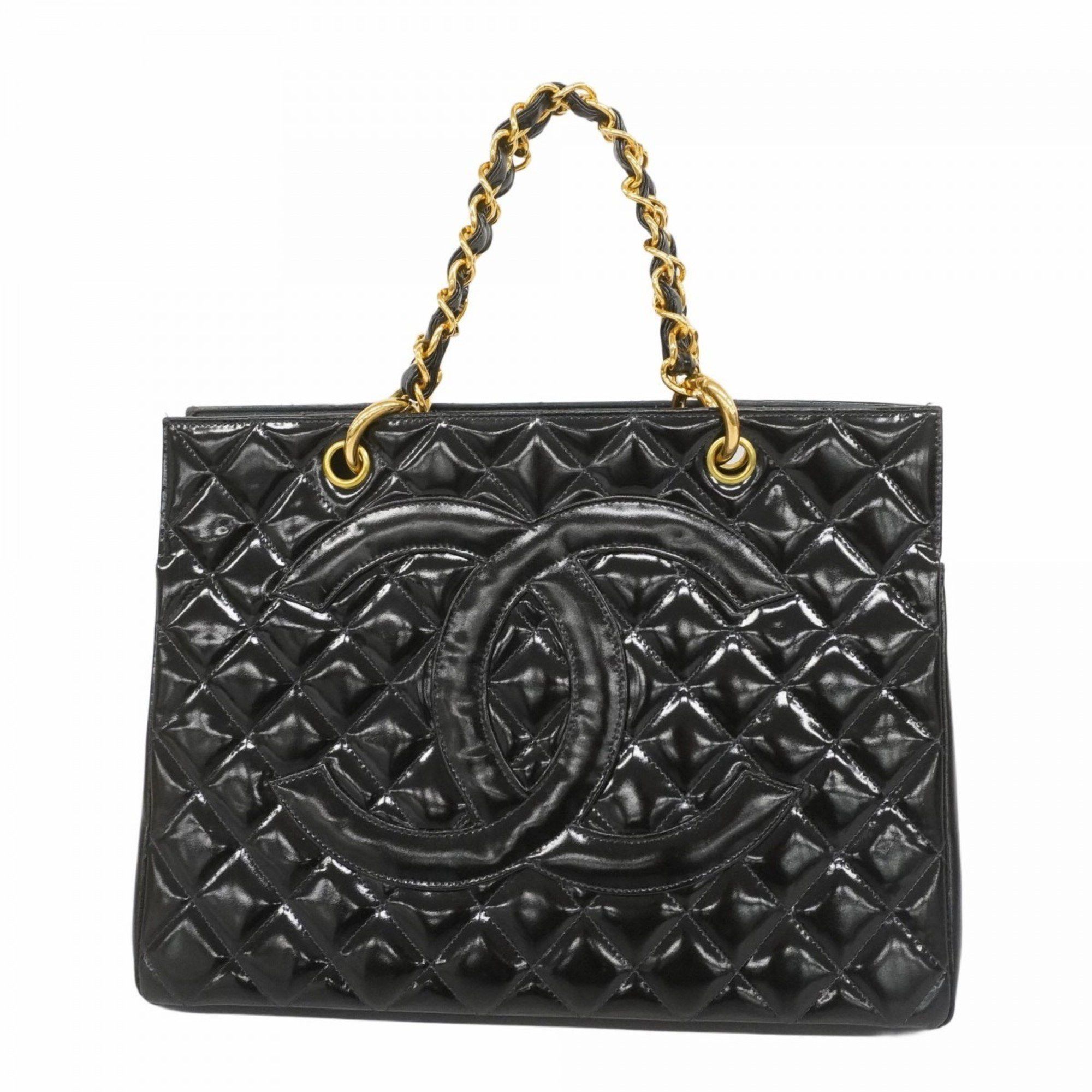 Chanel Tote Bag Matelasse Patent Leather Chain Black Women's