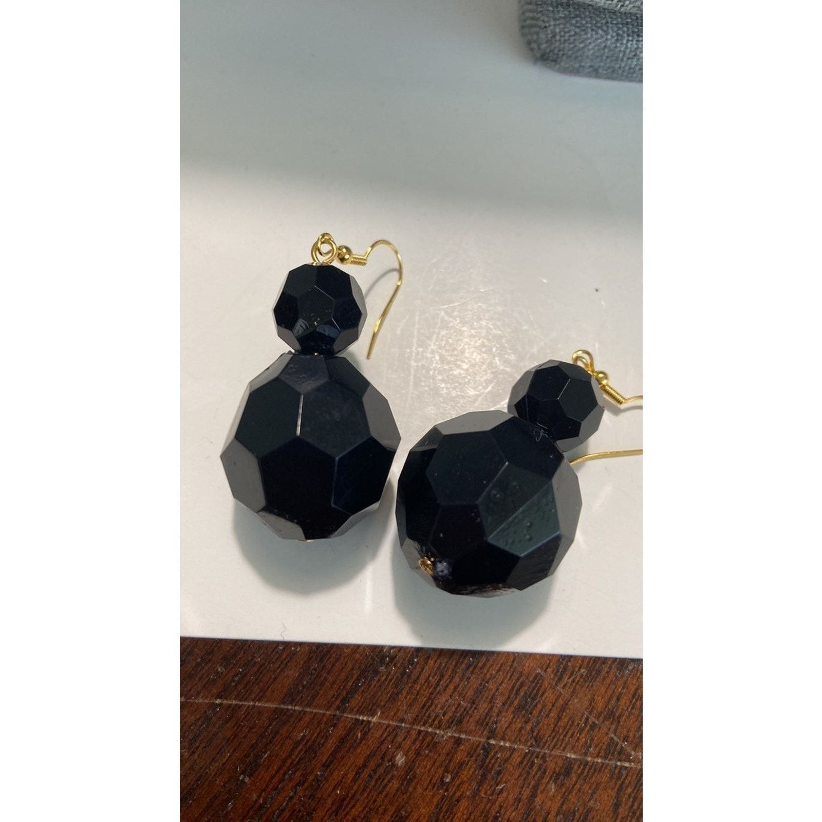 Handmade black bead earrings gold tone Size ONE SIZE - 3 Thumbnail