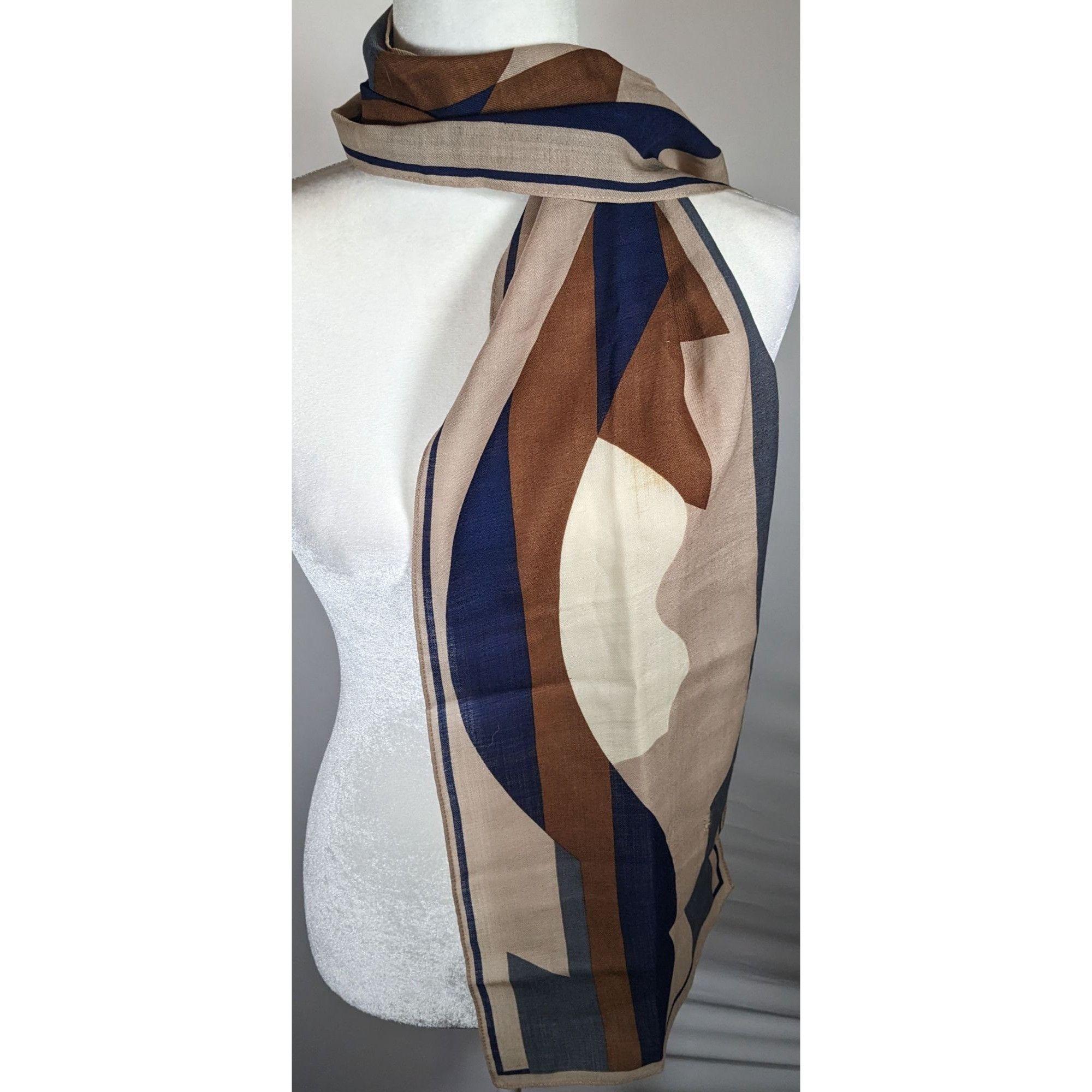 Other Vintage 70s Brown And Blue Abstract Geometric Scarf Size ONE SIZE - 9 Thumbnail