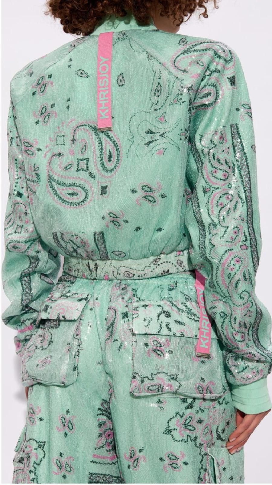 Khrisjoy Khrisjoy Mint Paisley Sequin Bomber Jacket w/Pink Zip Sz S Size XS / US 0-2 / IT 36-38 - 2 Thumbnail