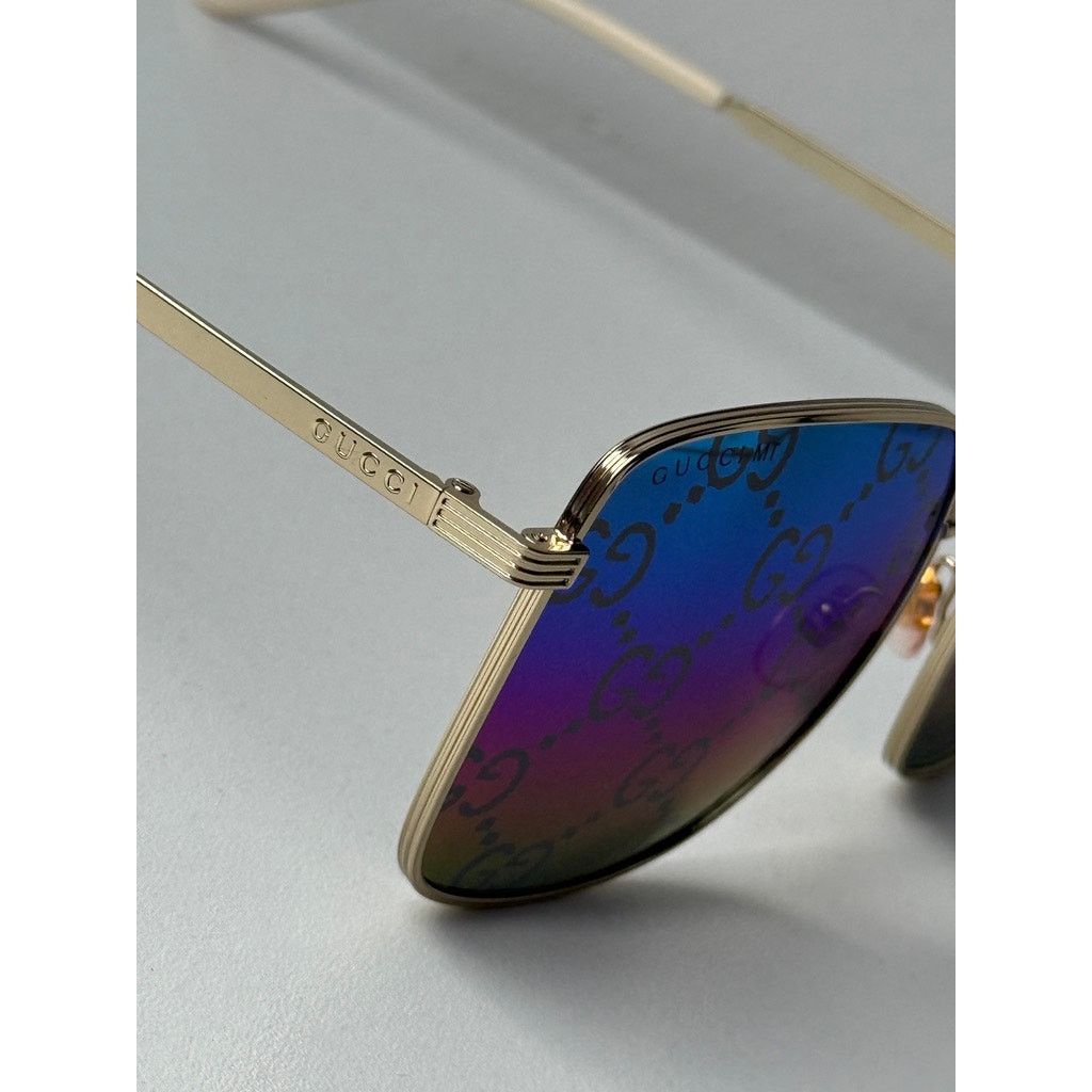 Gucci NEW Gucci GG0802S Rainbow Logo Gold Metal Mirror Sunglasses Size ONE SIZE - 5 Thumbnail