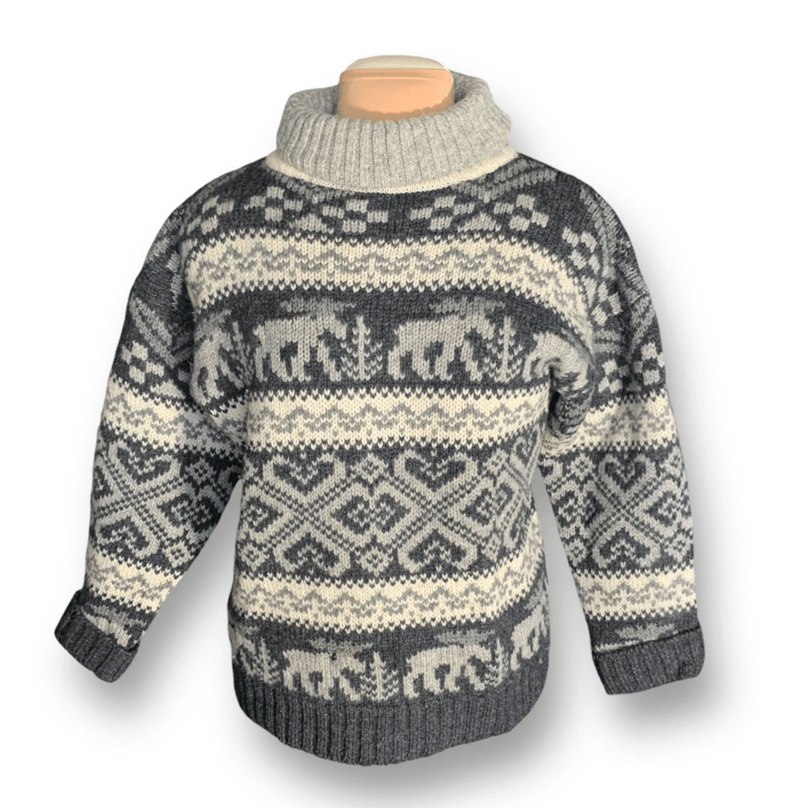 Eddie Bauer Vintage 90s Eddie Bauer Gray Wool Moose Nordic Fair Isle Size M / US 6-8 / IT 42-44 - 11 Thumbnail