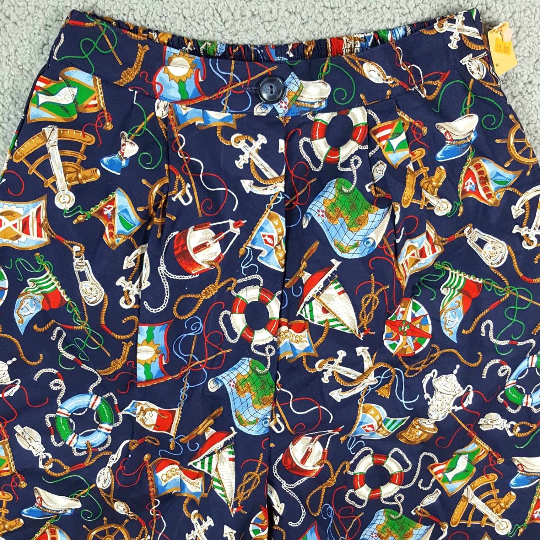 Vintage VINTAGE 80s High Waist Nautical AOP Boat Women's Medium Paperbag Shorts Cotton Summer Casual Mens Size 32" / US 10 / IT 46 - 2 Thumbnail