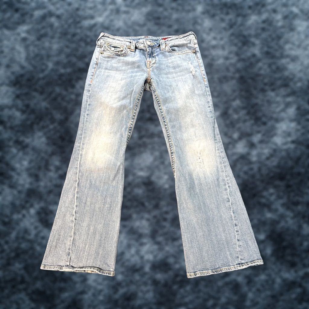 Vintage Vtg VIGOSS Jeans Boot Cut Womens 32x30 Low Rise Light Wash Contrast Stitch Flap Jeans Womens Bootcut 5-Pocket Inseam 30 Blue Mens? Size 24" / US 00 / IT 34 - 1 Thumbnail