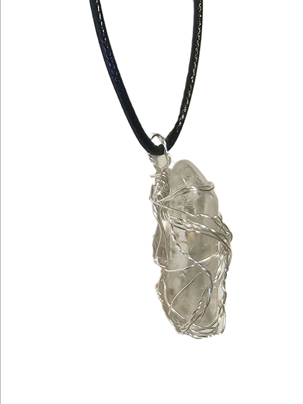 Handmade Wire Wrapped Clear Quartz Pendant On Corded Necklace Size ONE SIZE - 3 Thumbnail