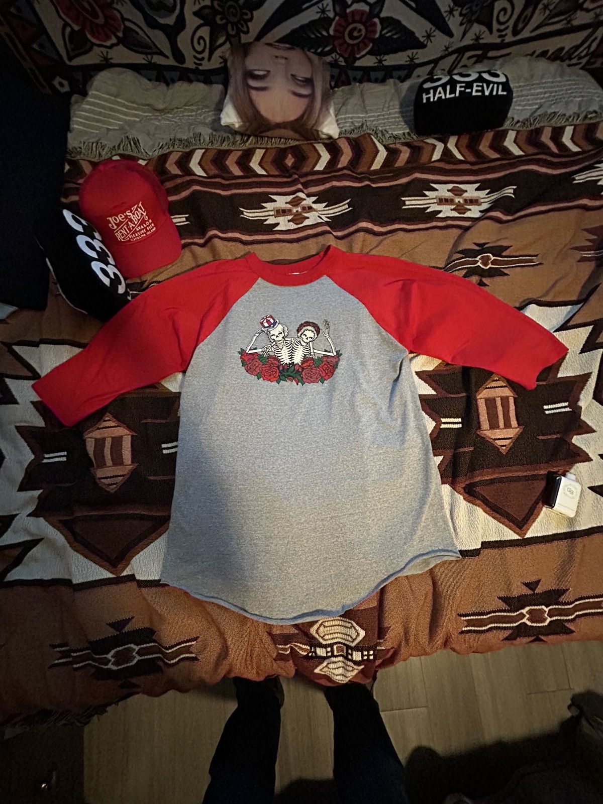 image of Grateful Dead Baseball Tee in Grey, Men's (Size Large)