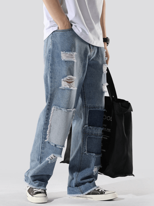 Japanese Brand × Jean American loose straight distressed patch hiphop ripped jeans Size US 32 / EU 48 - 3 Thumbnail