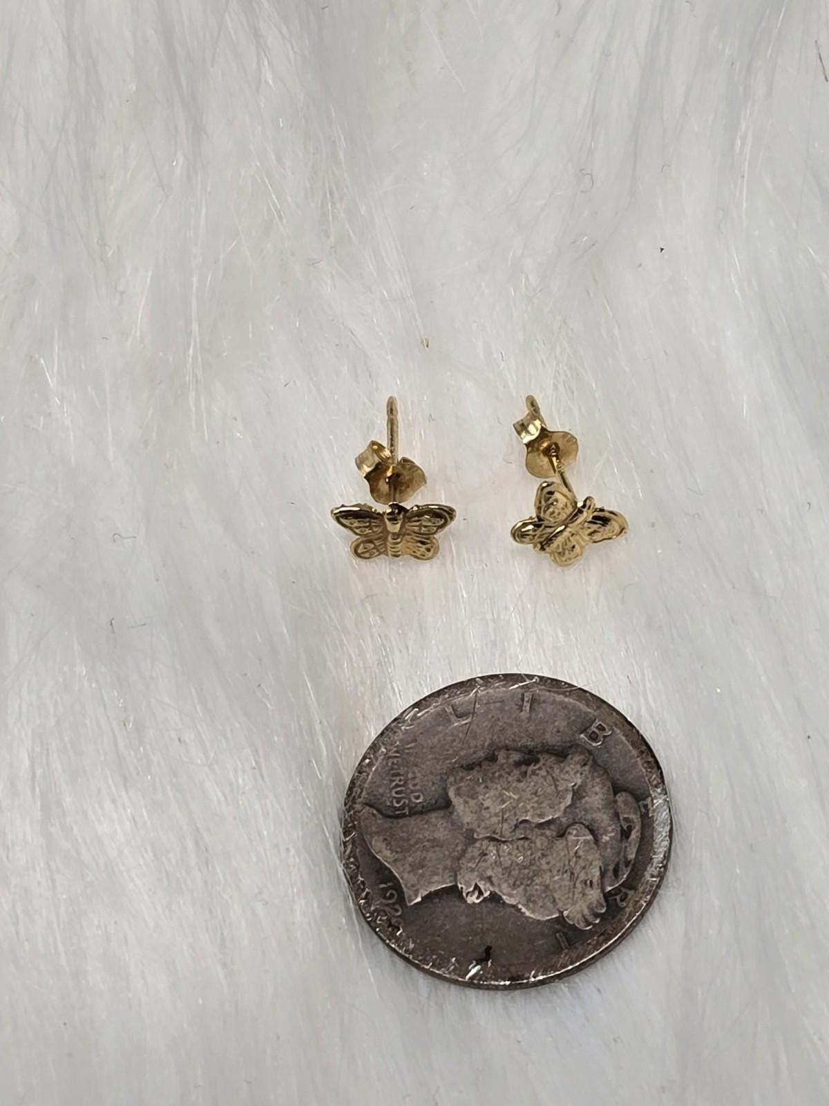 The Unbranded Brand 14K Yellow Gold Tiny Butterfly Stud Earrings Pierced Size ONE SIZE - 4 Thumbnail