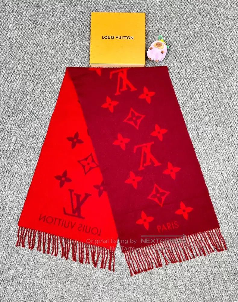Louis Vuitton Louis Vuitton Red logo printed double face cashmere scarf Size ONE SIZE - 1 Thumbnail