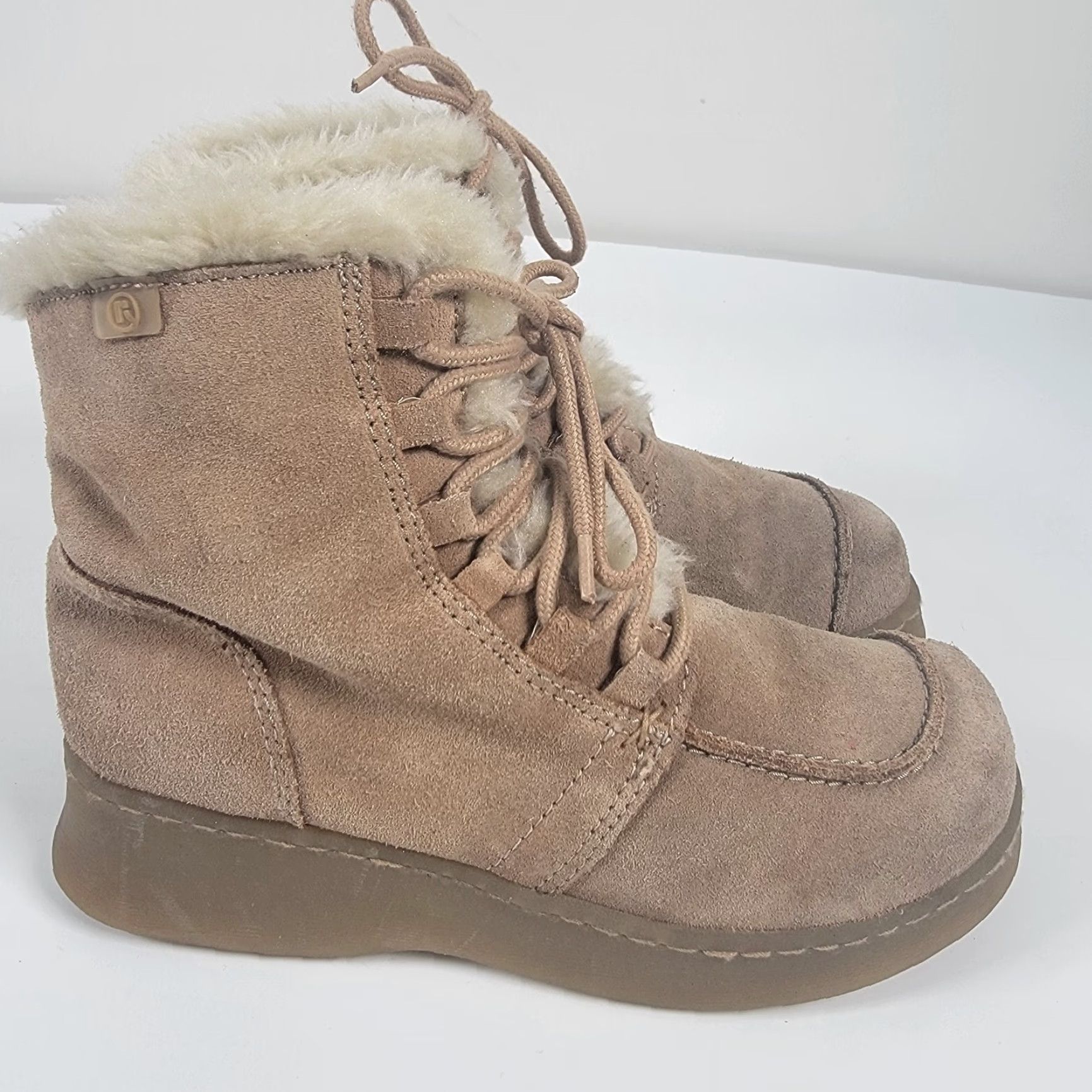 Vintage VINTAGE? No — Report Sierra Tan Suede Upper Boots Women's Winter Lace Up 7 Leather Outsole Lined Insulated Fur Size US 7 / IT 37 - 5 Thumbnail