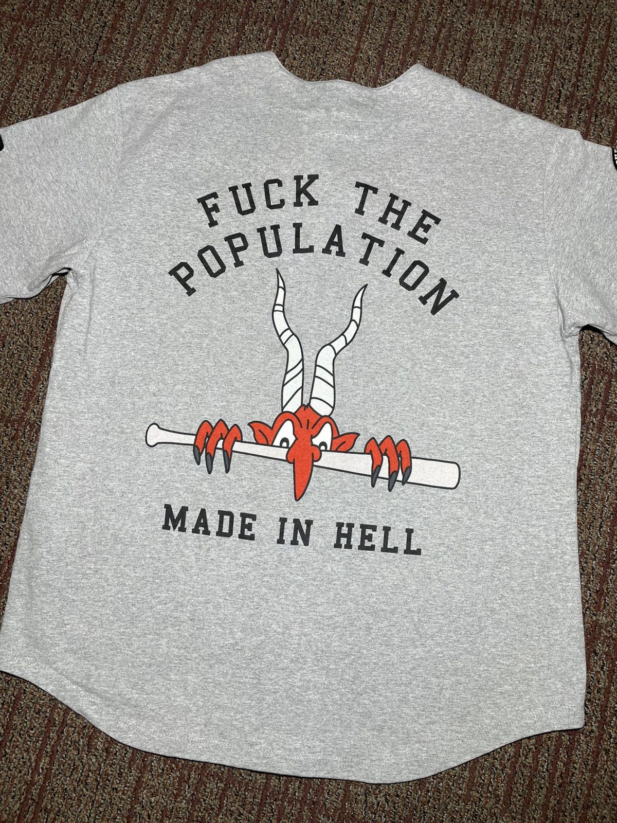 Fuck The Population FTP Made In Hell Baseball Jersey (X-Large) Size US XL / EU 56 / 4 - 4 Thumbnail