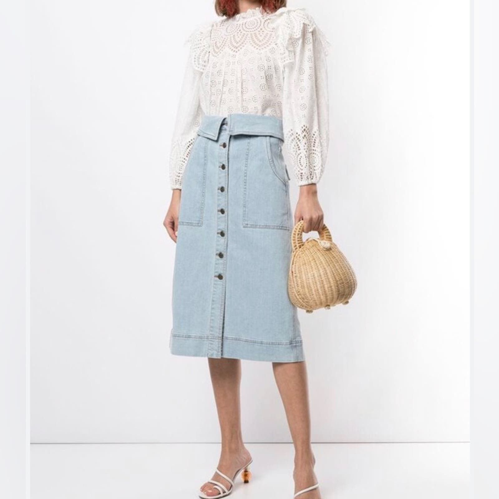 image of Ulla Johnson Andi Midi Denim Skirt Light Blue Size 6, Women's
