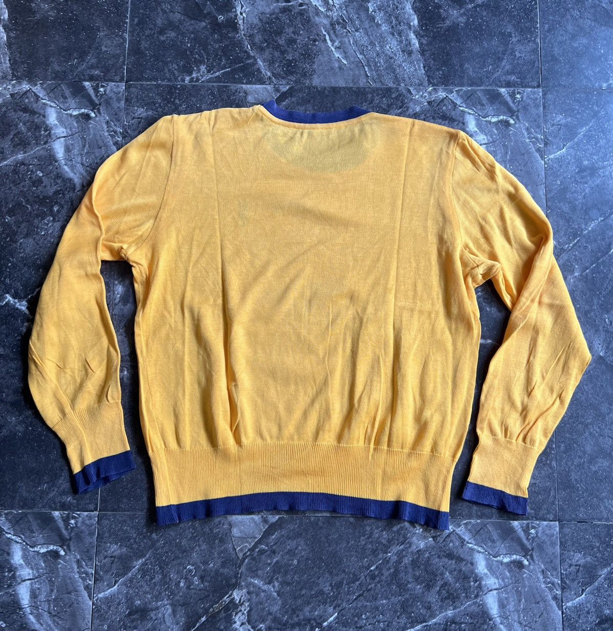 Yves Saint Laurent Vintage YSL Yellow Blue Trim Long Sleeve Knit Sweater Size US M / EU 48-50 / 2 - 5 Thumbnail