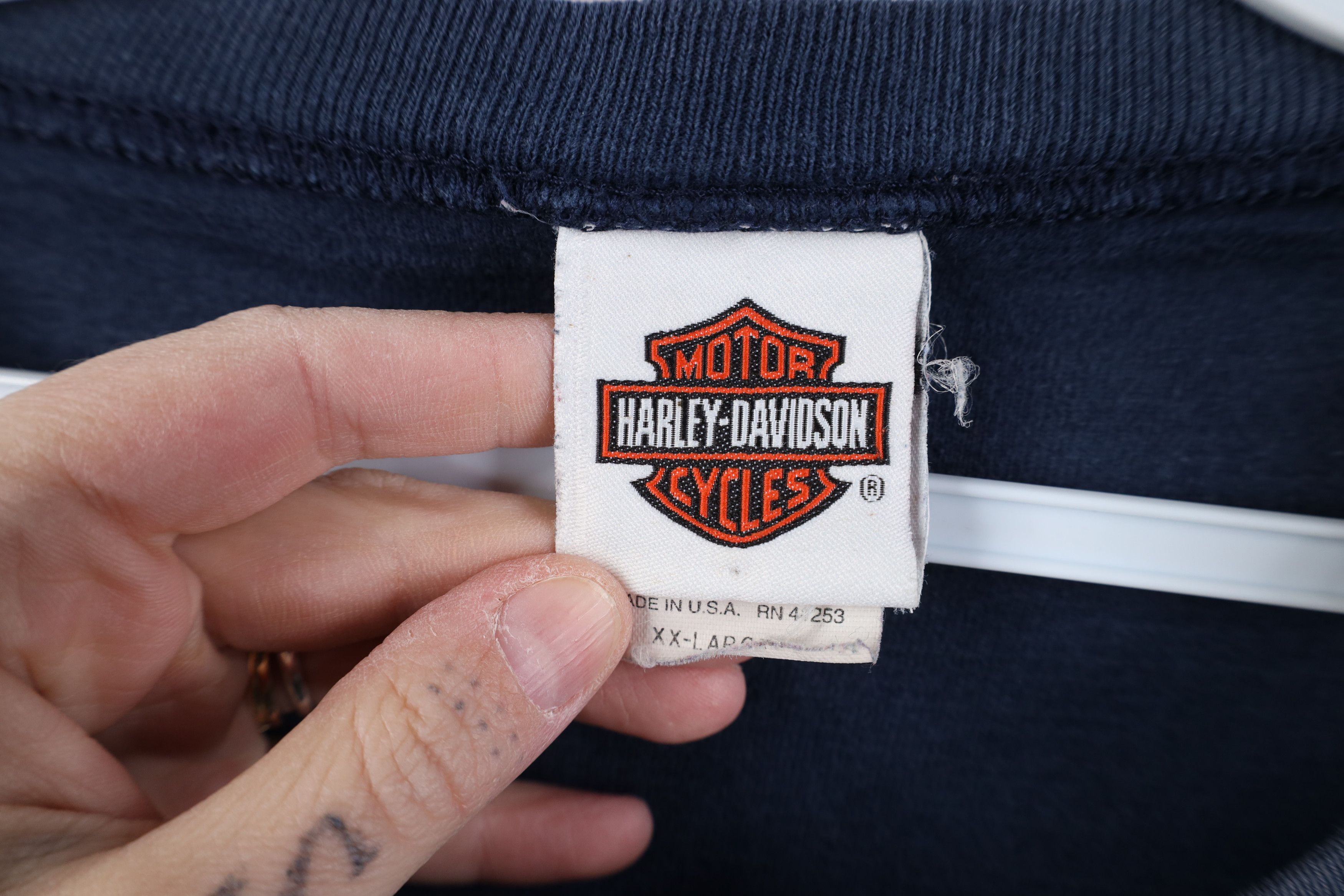 Harley Davidson Vintage Y2K 2005 Harley Davidson Knit Fire T-Shirt Blue USA Size US XXL / EU 58 / 5 - 10 Thumbnail
