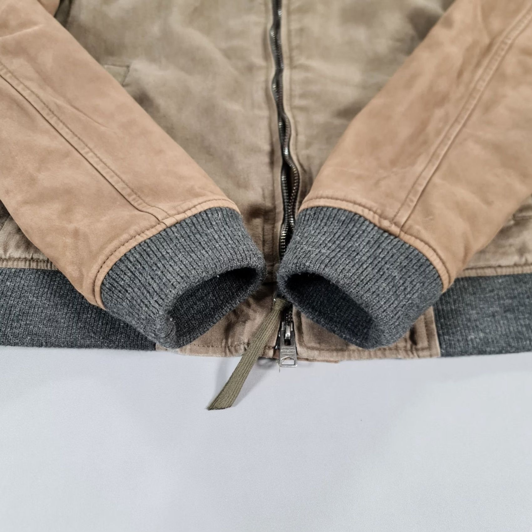 Allsaints AllSaints Mens Jacket Khaki Green Large Lightweight Bomber Linen Leather Casual Zip Boxson Size US L / EU 52-54 / 3 - 6 Thumbnail