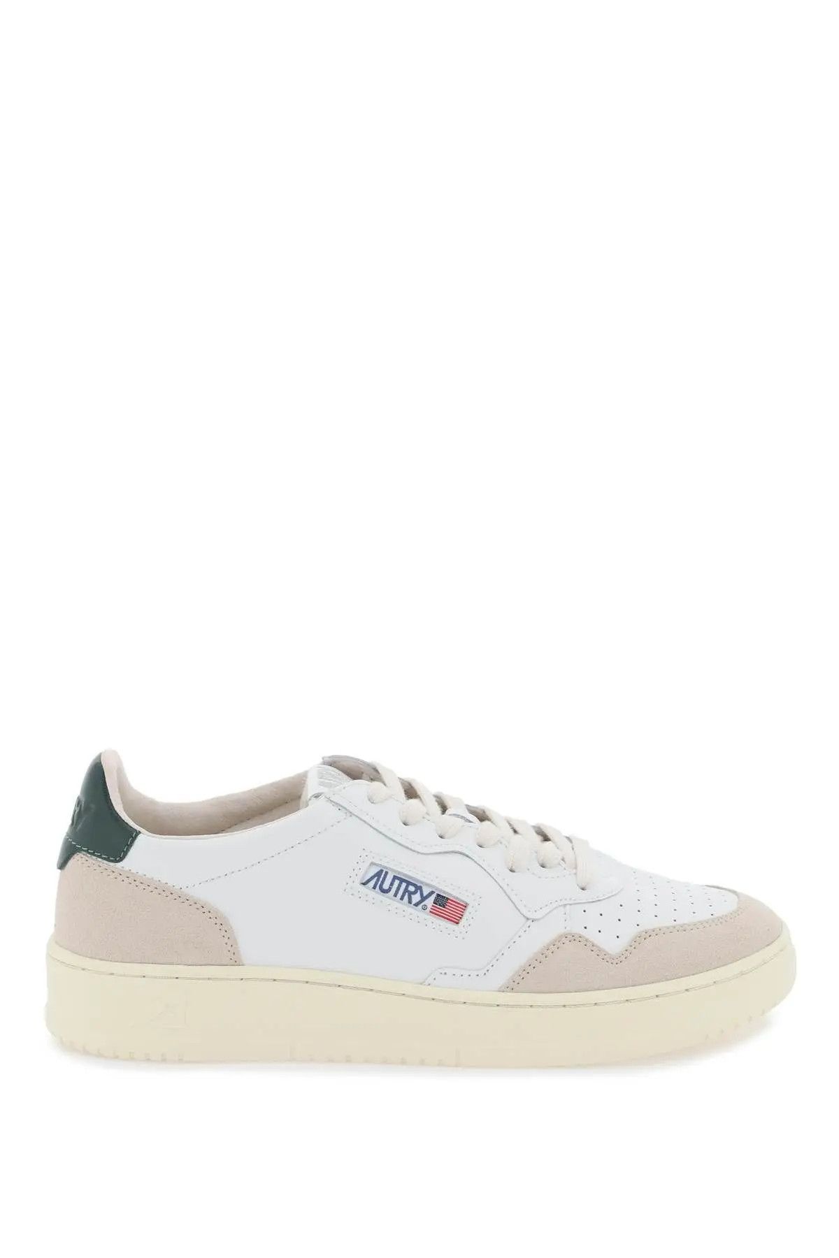 image of Autry O1S22I1N1223 Leather Low Sneakers In Beige Beige White Green, Men's (Size 11)