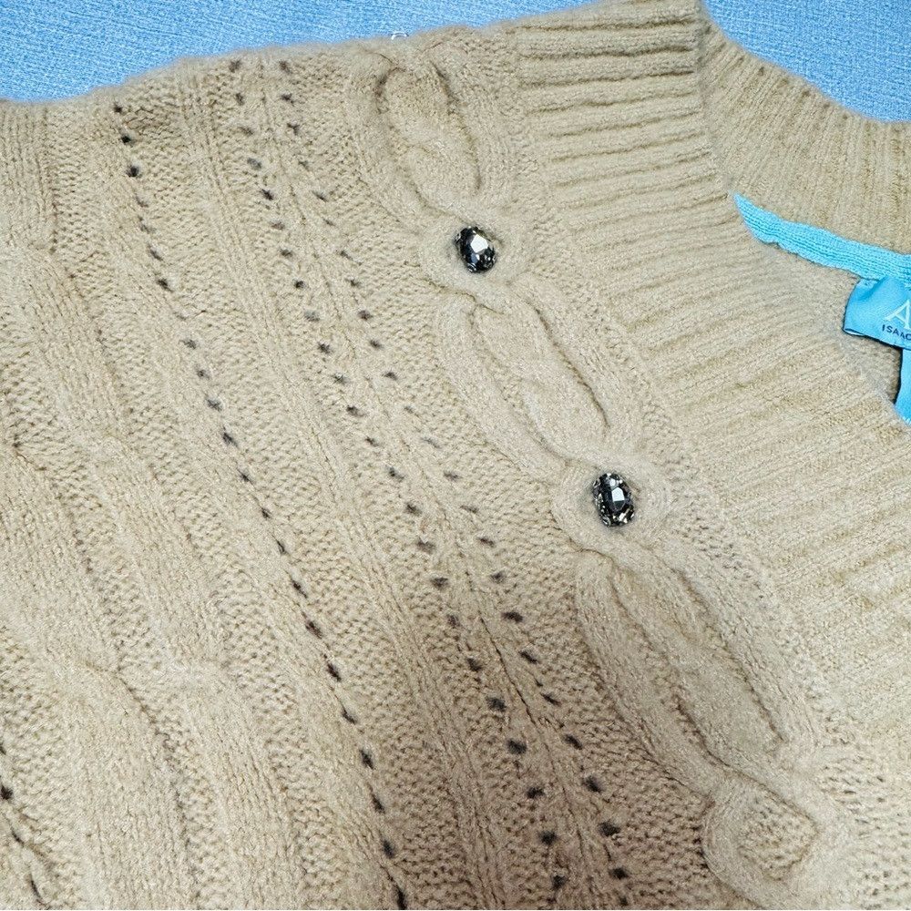 Isaac Mizrahi New Isaac Mizrahi Live! Apres V-Neck Cable Stitch Fawn Swea Size XS / US 0-2 / IT 36-38 - 5 Thumbnail