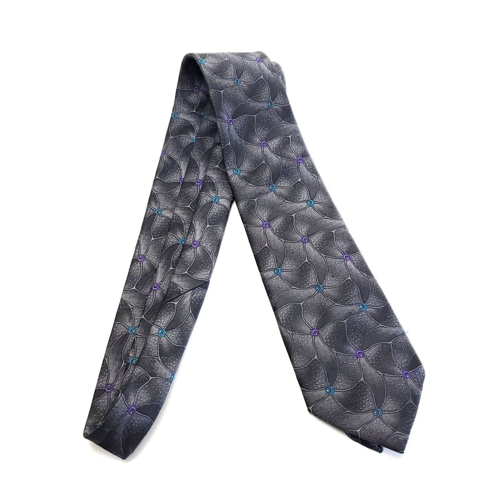 Yves Saint Laurent Yves Saint Laurent Gray Woven Silk Tie Abstract Purple Teal Size ONE SIZE - 5 Thumbnail