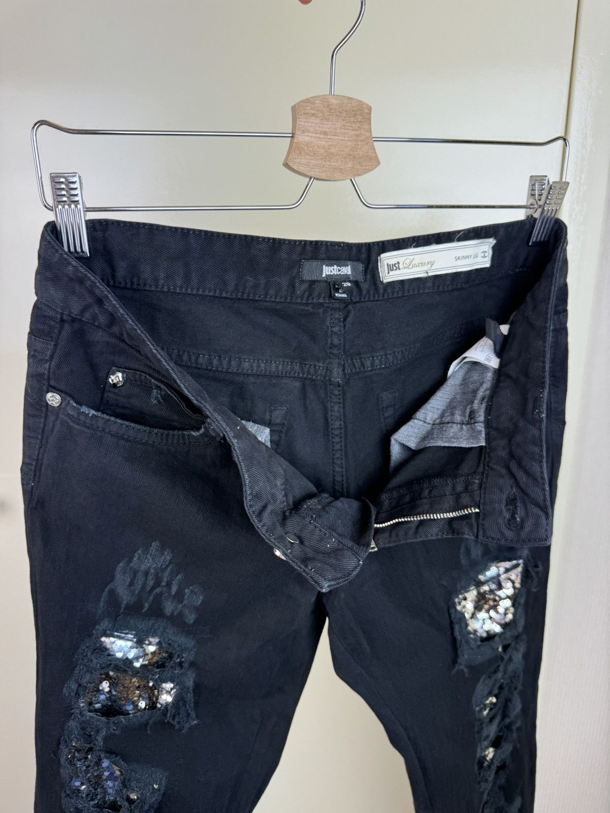 Just Cavalli Roberto Cavalli Y2K streetwear jeans sequins distressed 29 Size 29" - 16 Thumbnail